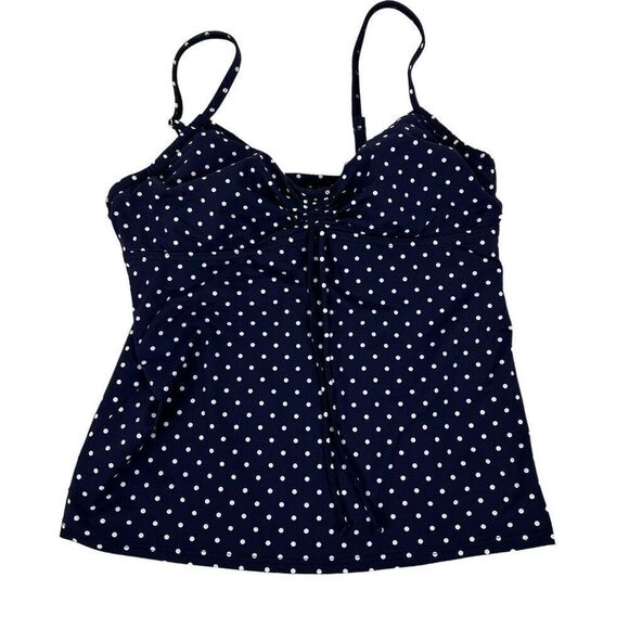 Lands' End Polka Dot Underwire Tankini Top Size 12 Navy White - Picture 1 of 8